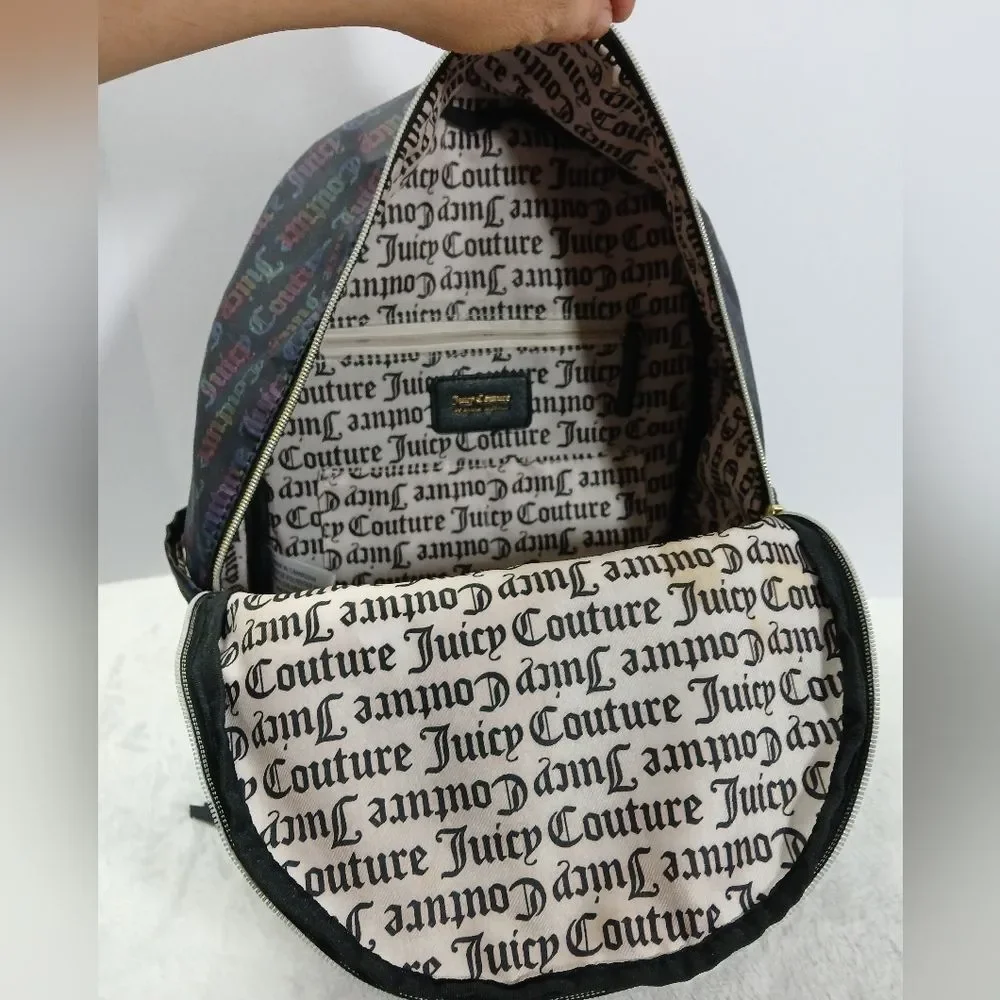 Juicy Couture Womens Backpack Black Mutli Color Lettering With Gold‎ Tones